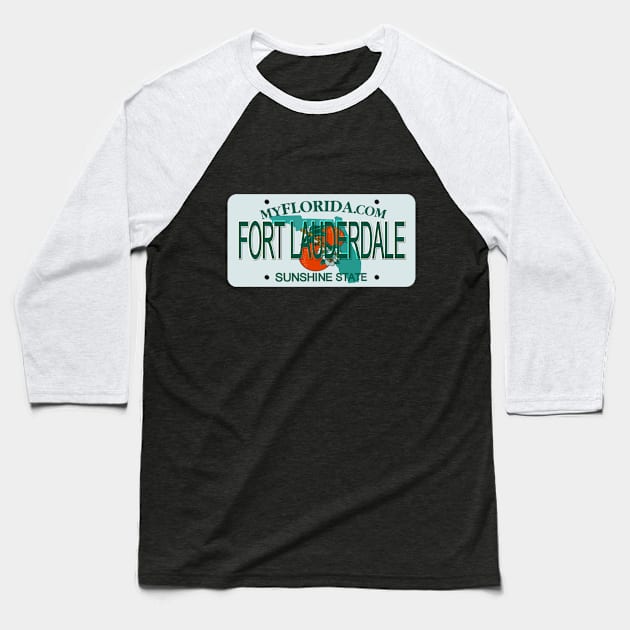 Fort Lauderdale Florida License Plate Baseball T-Shirt by Mel's Designs